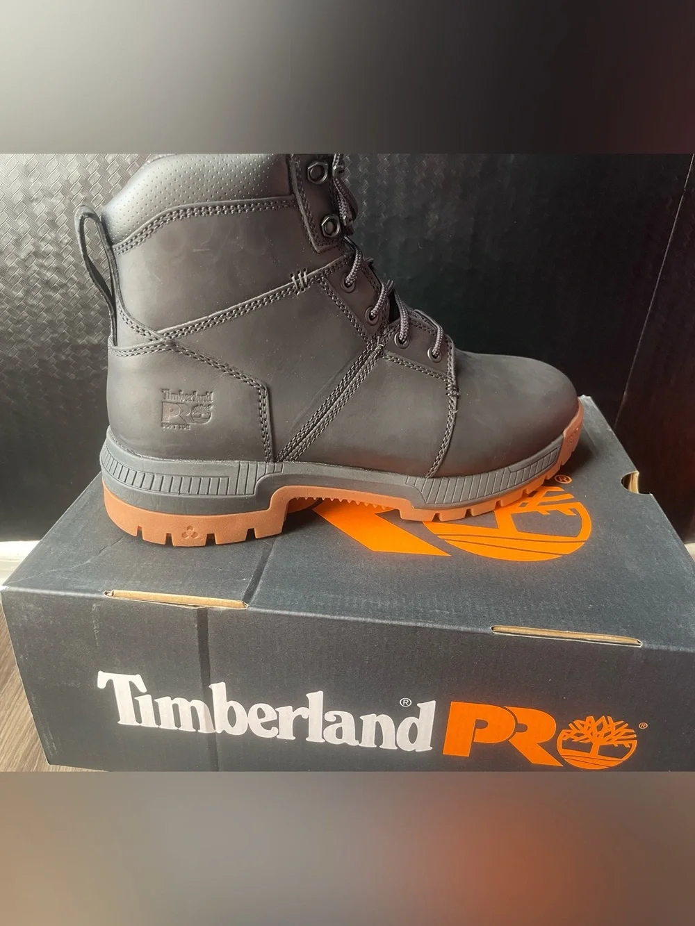 Timberland PRO Black Work Boot with Brown Lug Sole